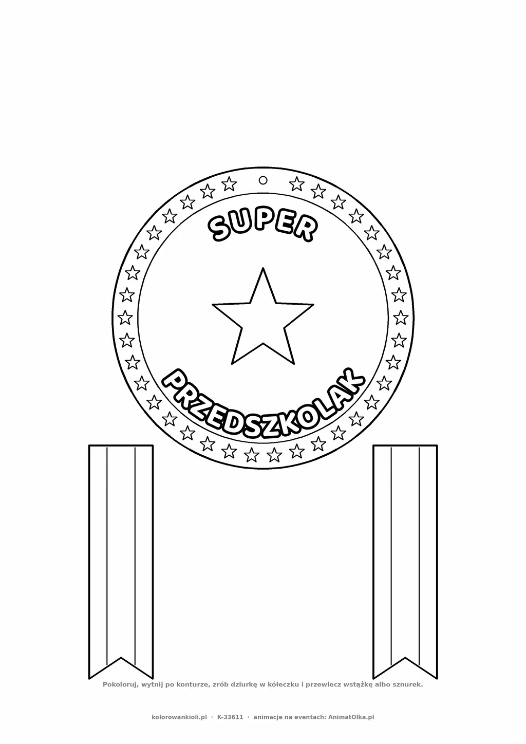 Medal przedszkolaka — do druku, kolorowania i wycięcia, A4 z wstążką