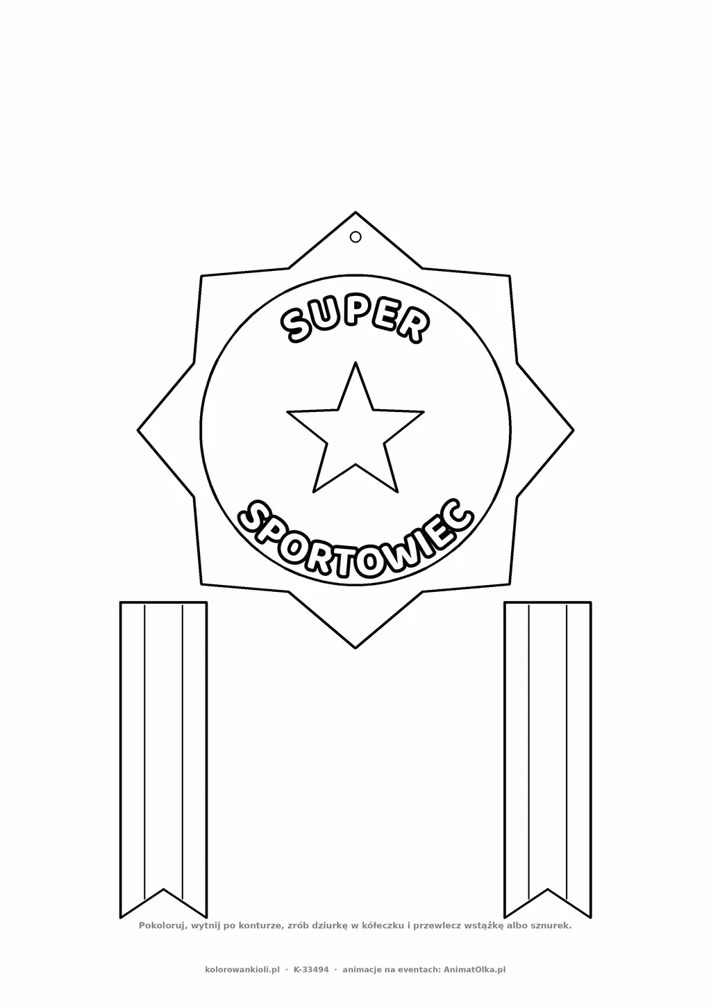 Medal sportowy — do druku, kolorowania i wycięcia, A4 z wstążką