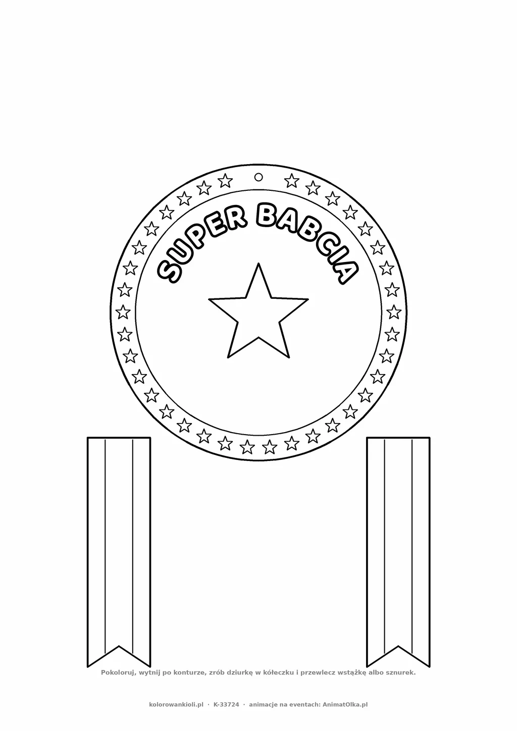 Medal Super Babcia — do druku i kolorowania na Dzień Babci i Dziadka, A4