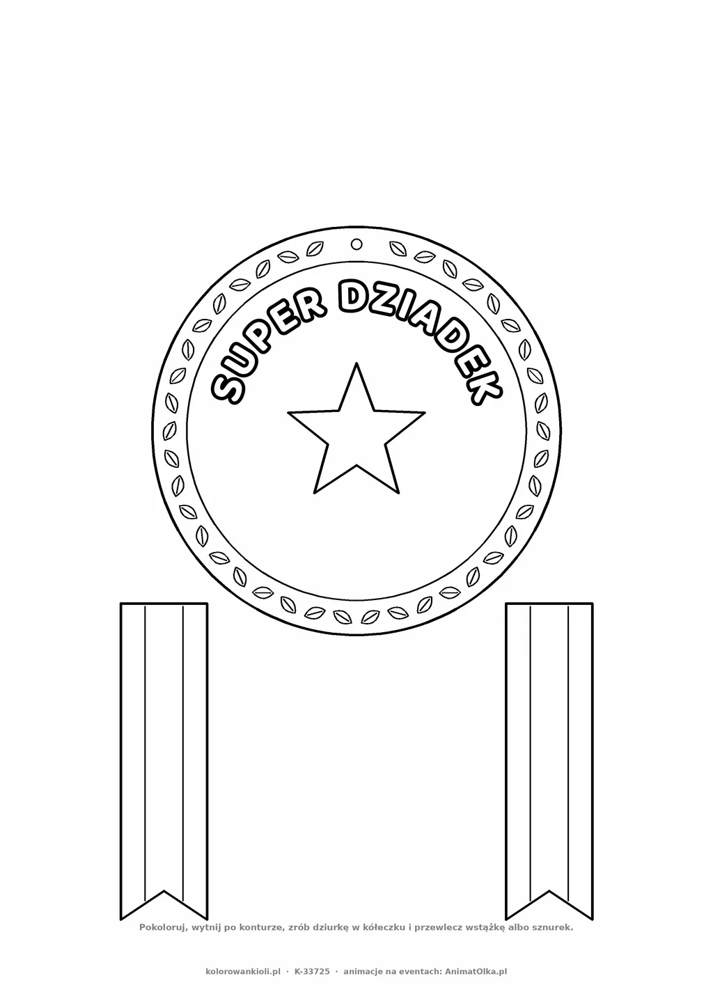 Medal Super Dziadek — do druku i kolorowania na Dzień Babci i Dziadka, A4