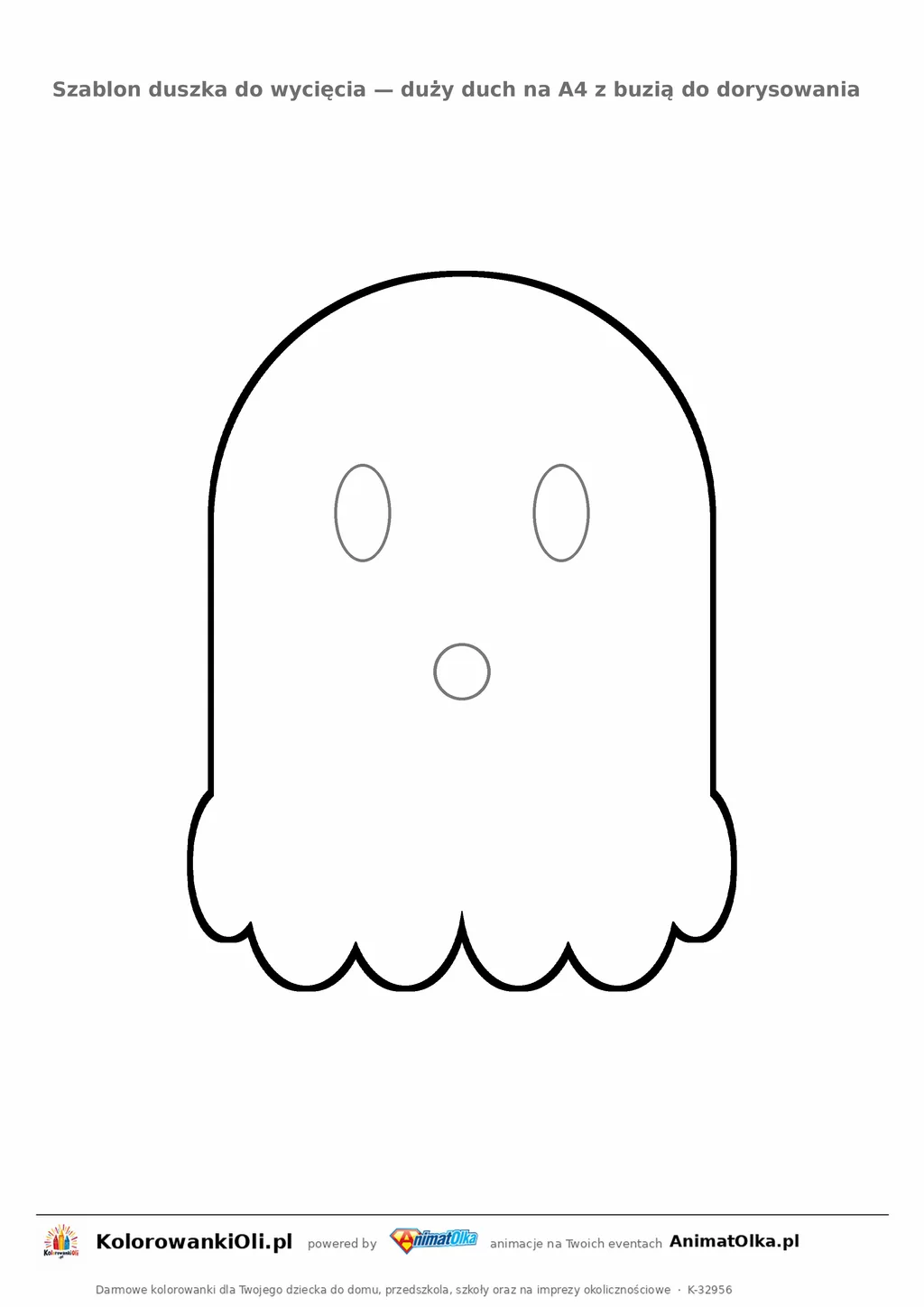 Szablon duszka do wycięcia — duch z falistym dołem na kartce A4, dekoracja na Halloween do druku