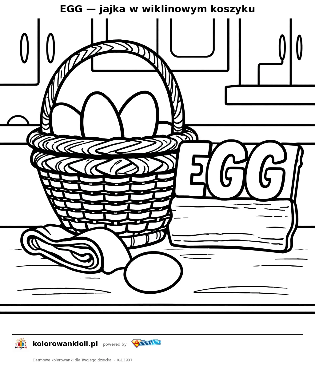 EGG — jajka w wiklinowym koszyku — kolorowanka do wydruku dla dzieci