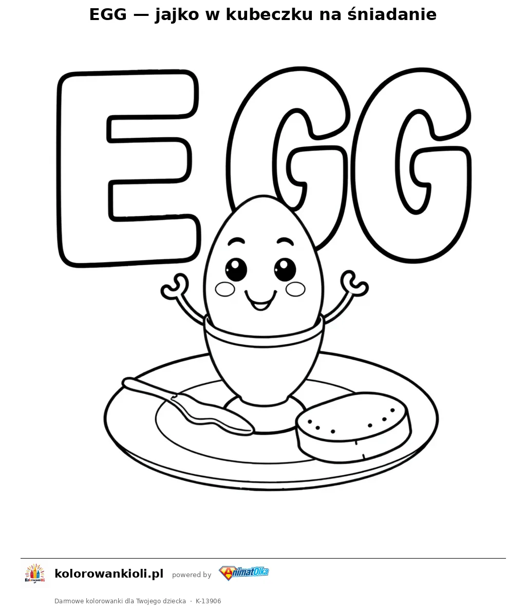 EGG — jajko w kubeczku na śniadanie — kolorowanka do wydruku dla dzieci