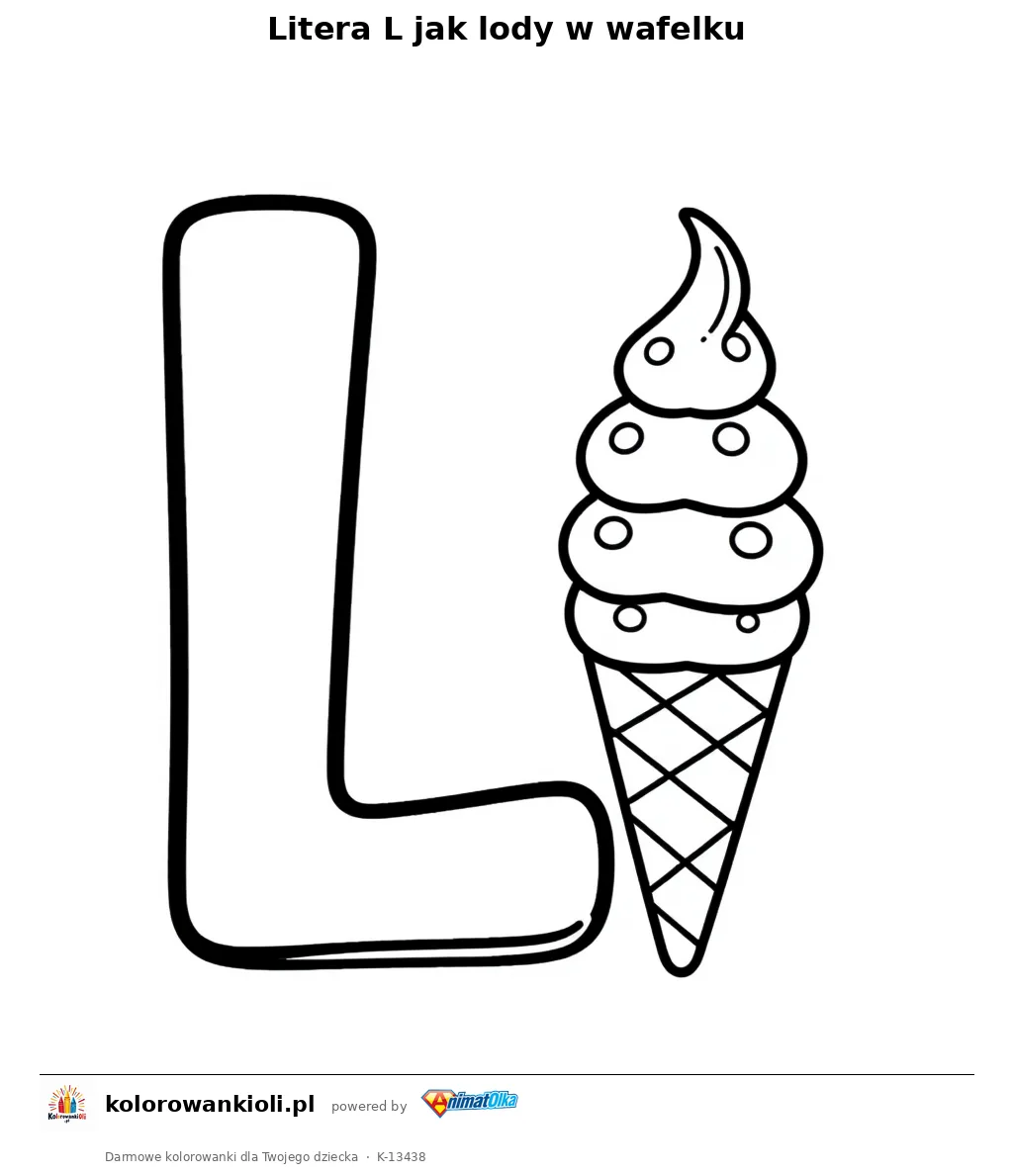 Litera L jak lody w wafelku — kolorowanka do wydruku dla dzieci