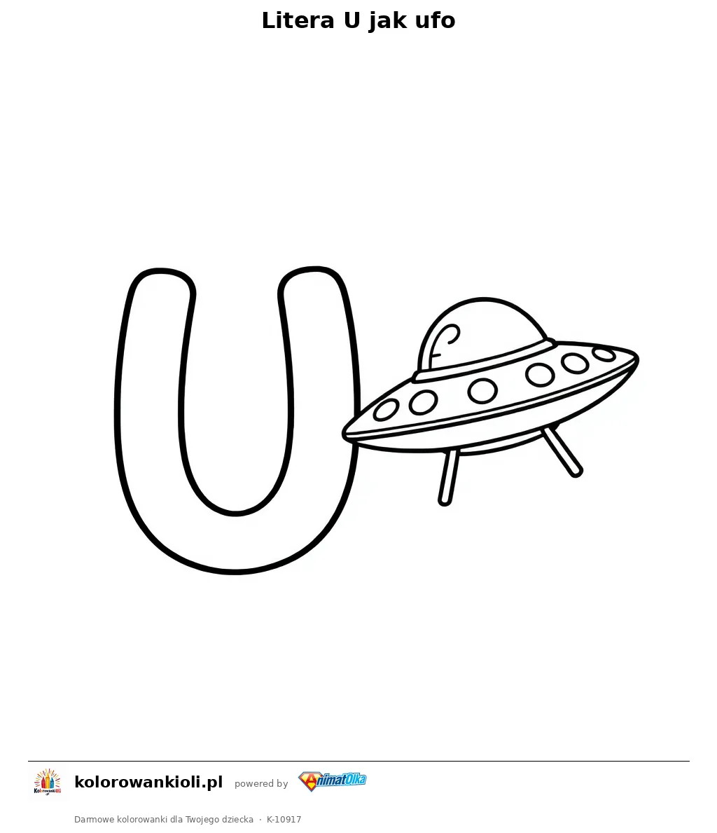 Litera U jak ufo — kolorowanka do wydruku dla dzieci