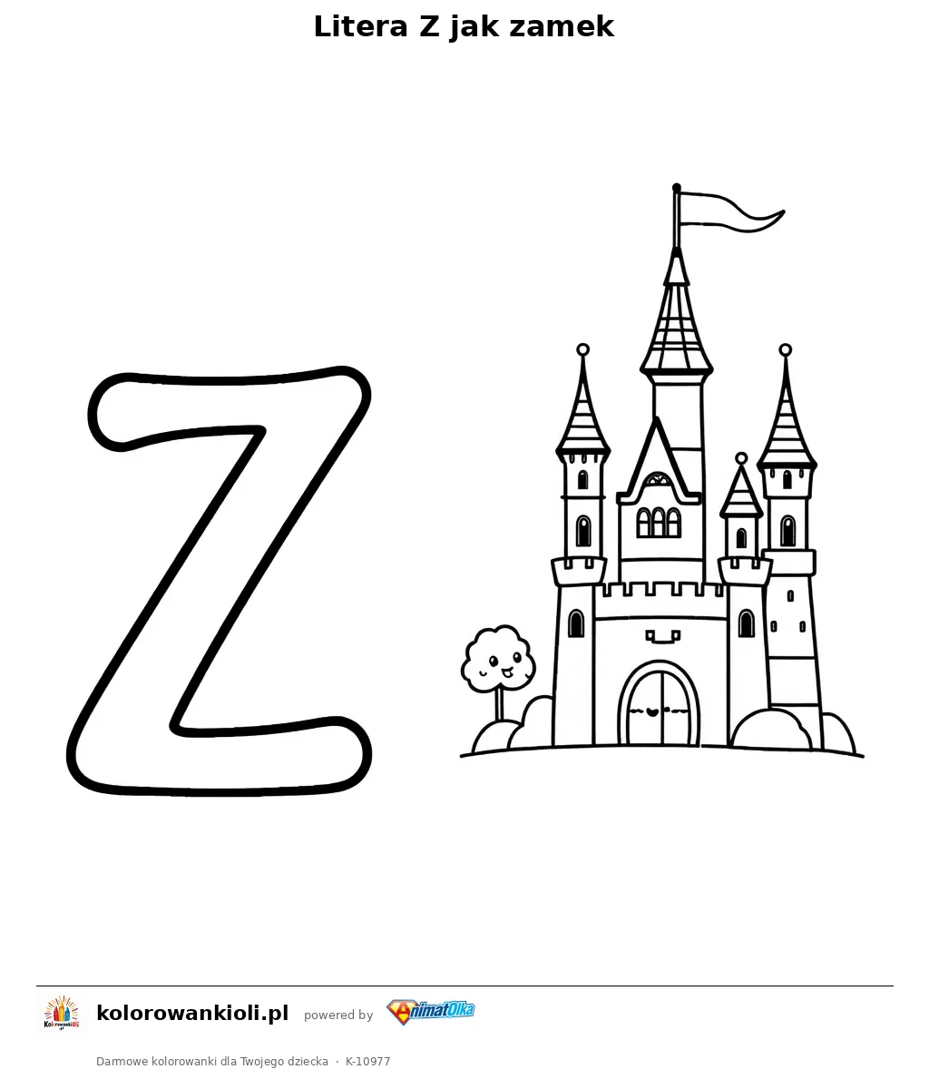 Litera Z jak zamek — kolorowanka do wydruku dla dzieci
