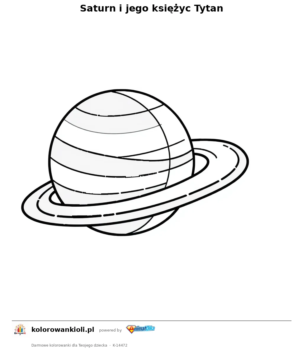 Saturn i jego księżyc Tytan — kolorowanka do wydruku dla dzieci