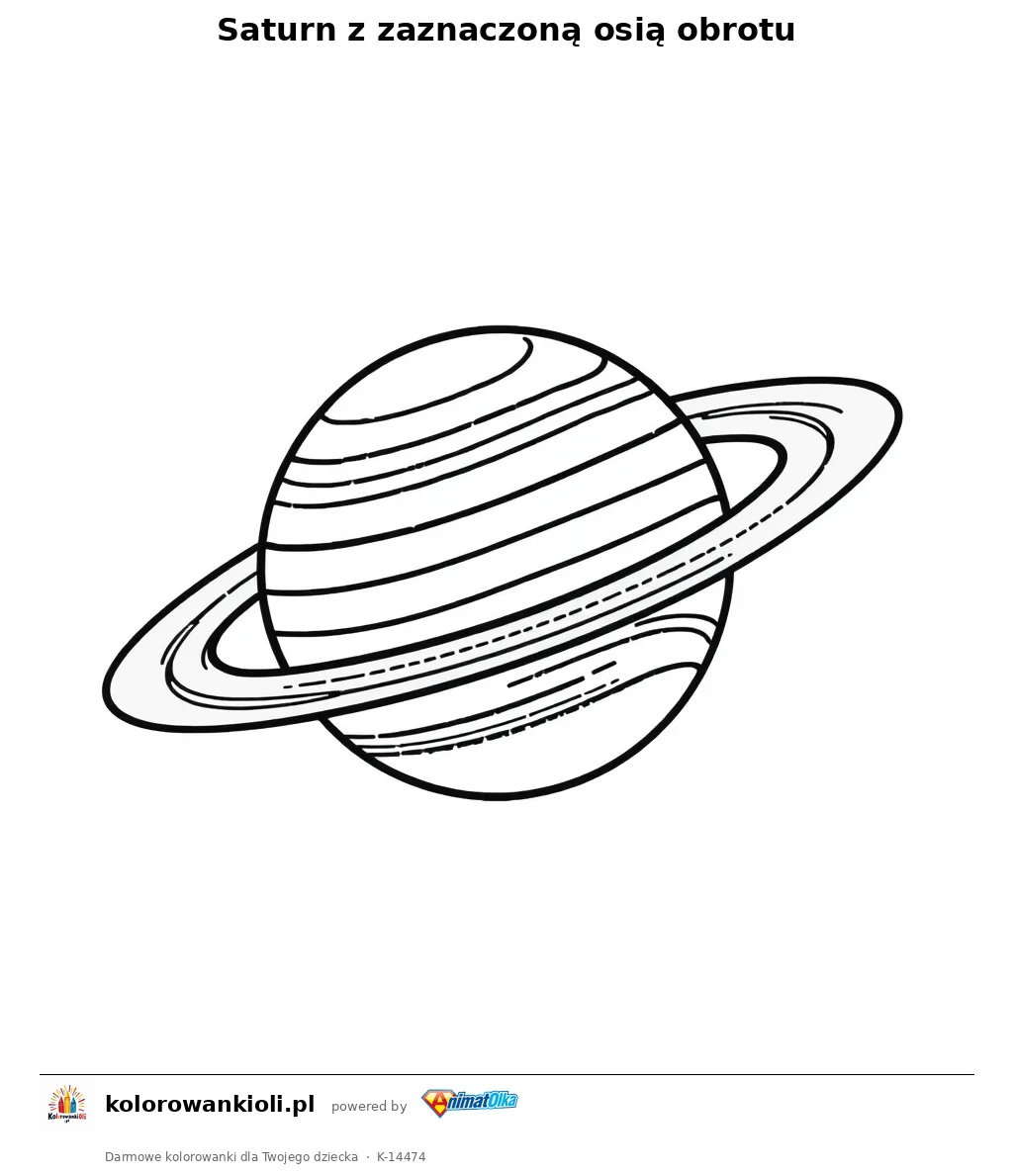 Saturn z zaznaczoną osią obrotu — kolorowanka do wydruku dla dzieci