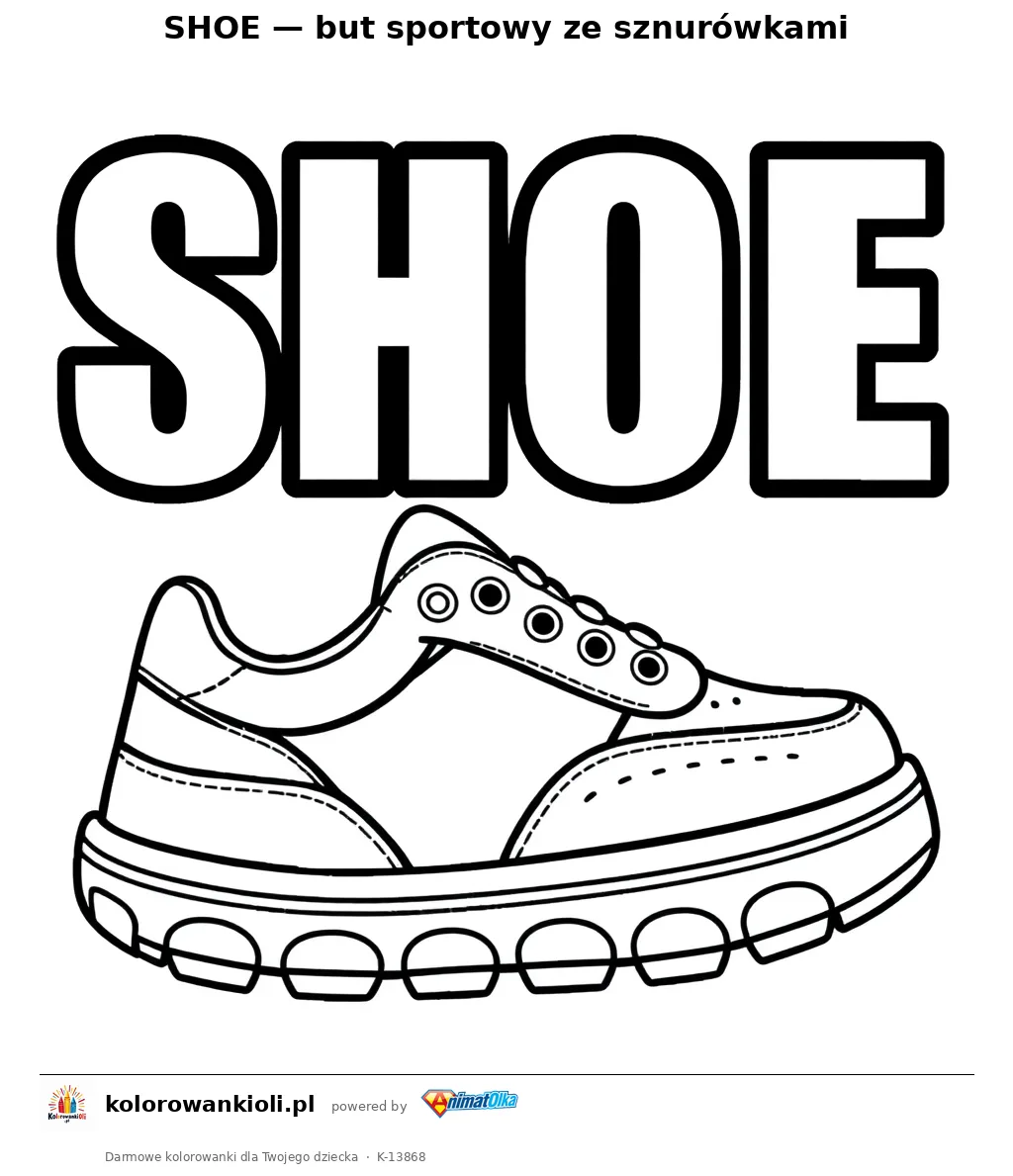 SHOE — but sportowy ze sznurówkami — kolorowanka do wydruku dla dzieci