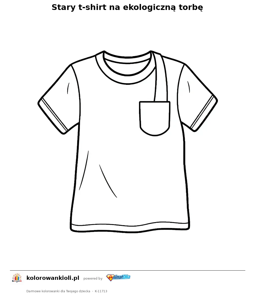 Stary t-shirt na ekologiczną torbę — kolorowanka do wydruku dla dzieci