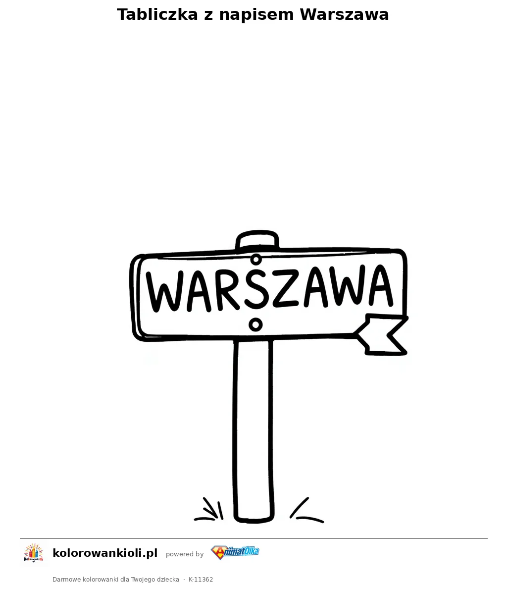 Tabliczka z napisem Warszawa — kolorowanka do wydruku dla dzieci