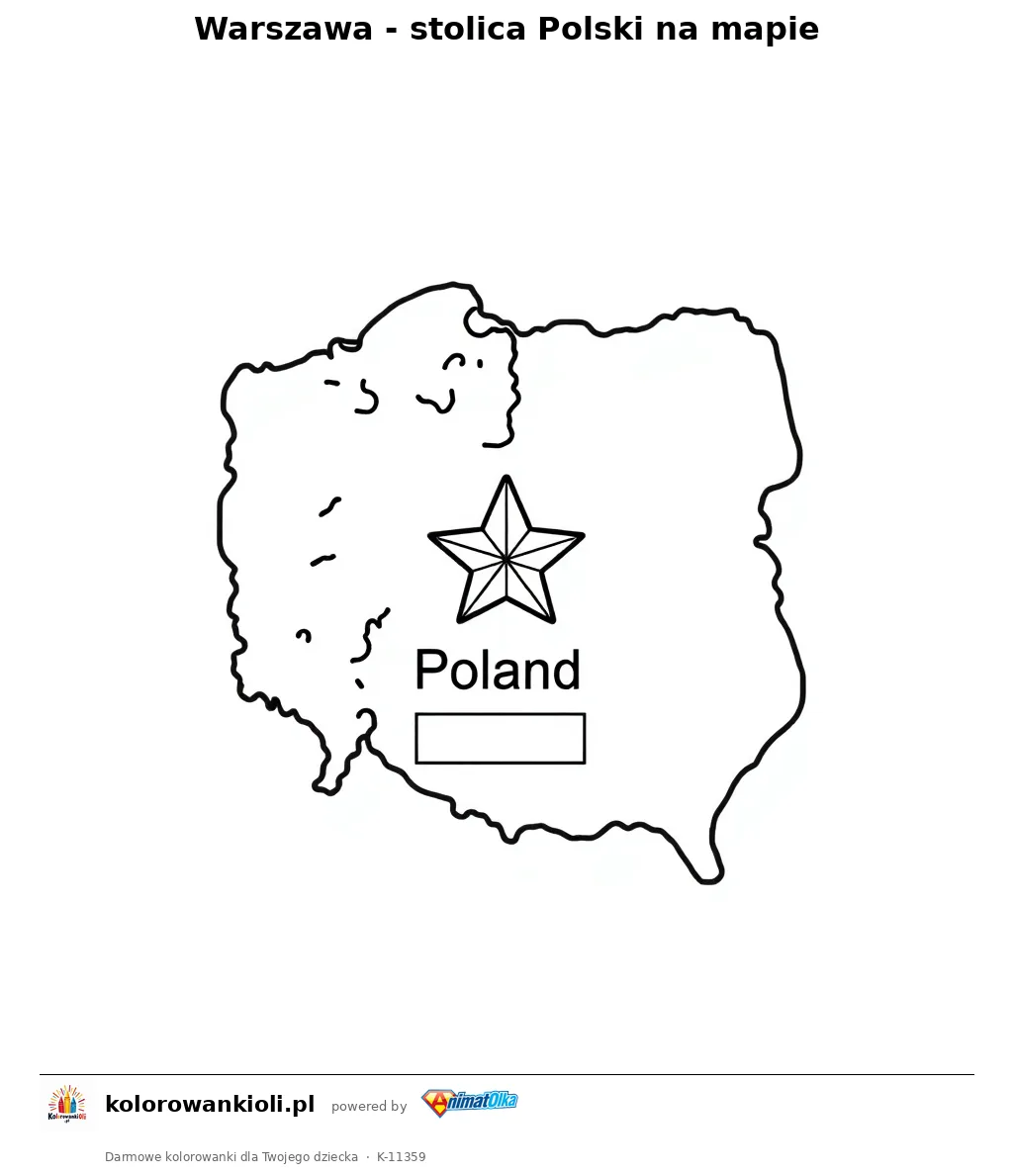 Warszawa - stolica Polski na mapie — kolorowanka do wydruku dla dzieci