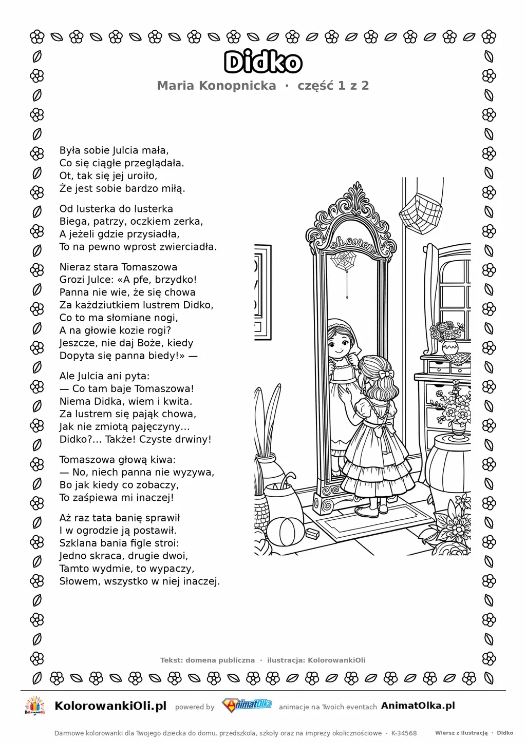 Didko (Maria Konopnicka) — tekst wiersza i ilustracja do kolorowania (część 1 z 2), karta A4 do druku