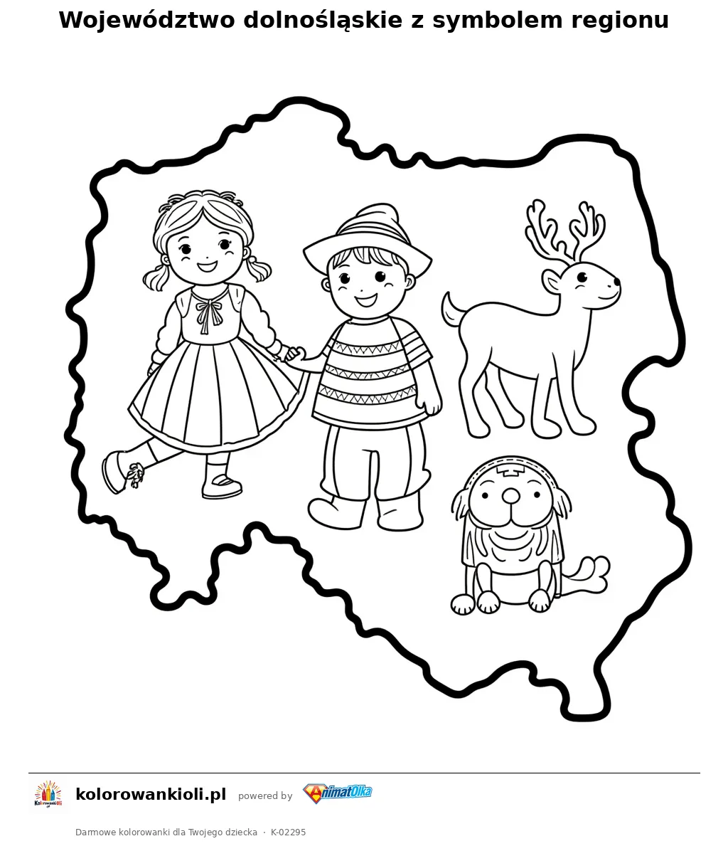 Województwo dolnośląskie z symbolem regionu — kolorowanka do wydruku dla dzieci