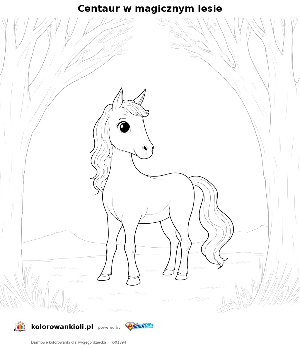 Centaur w magicznym lesie — kolorowanka do wydruku dla dzieci