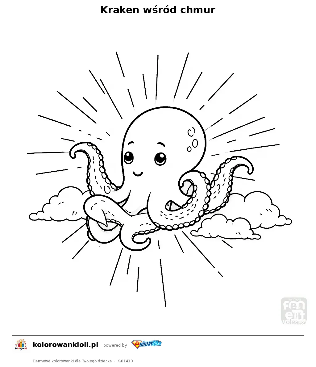 Kraken wśród chmur — kolorowanka do wydruku dla dzieci