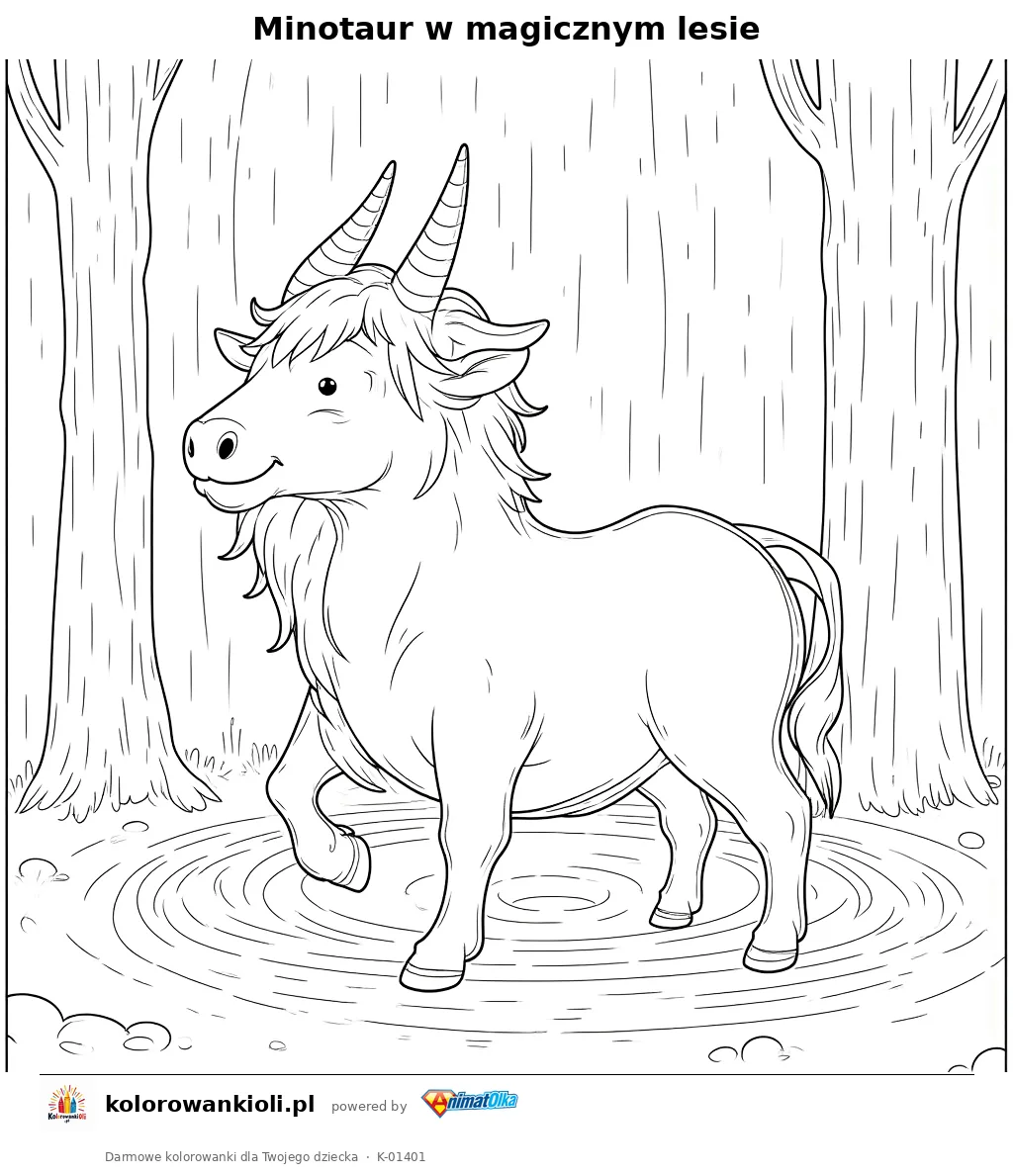 Minotaur w magicznym lesie — kolorowanka do wydruku dla dzieci