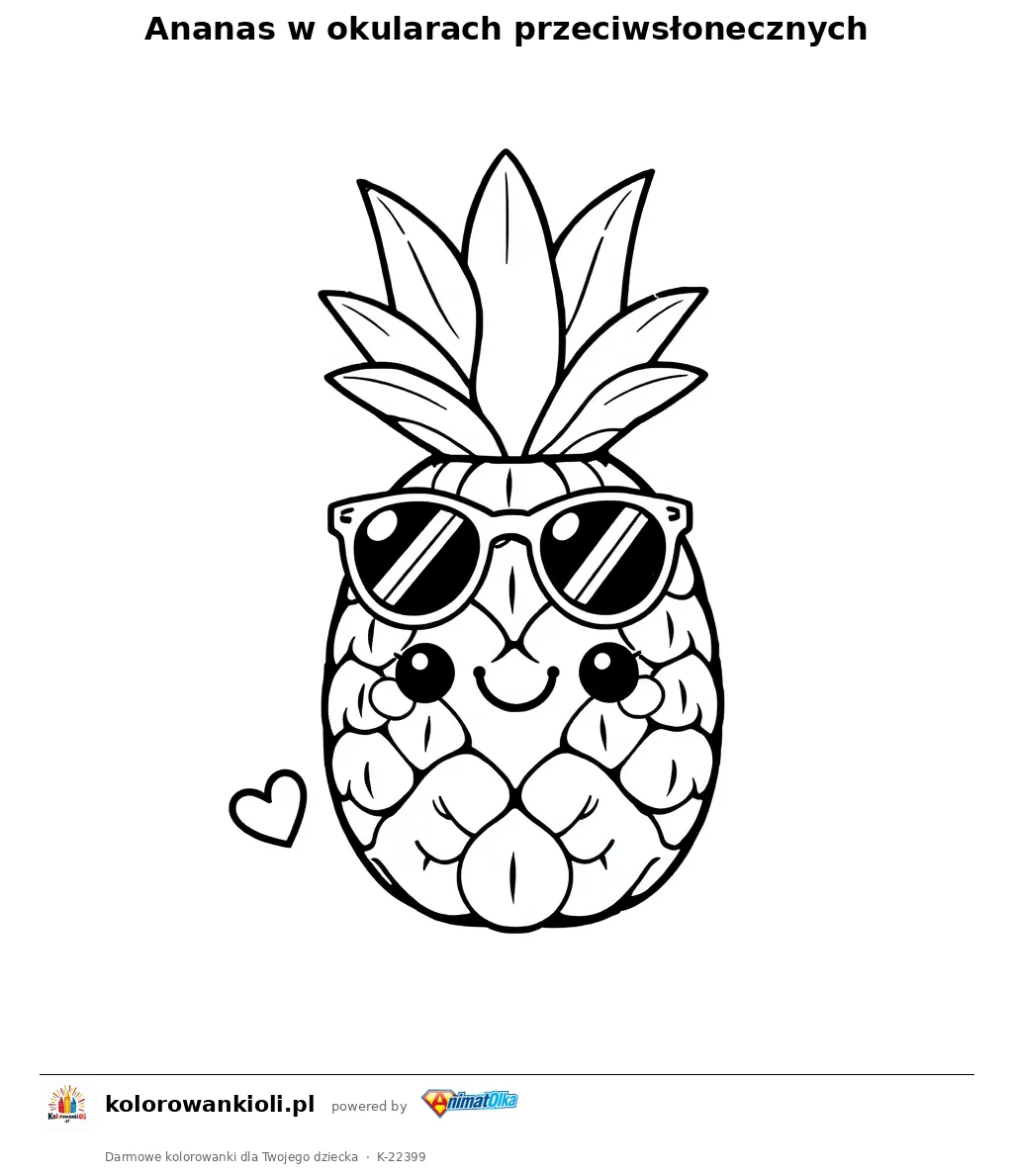 Ananas w okularach przeciwsłonecznych — kolorowanka do wydruku dla dzieci