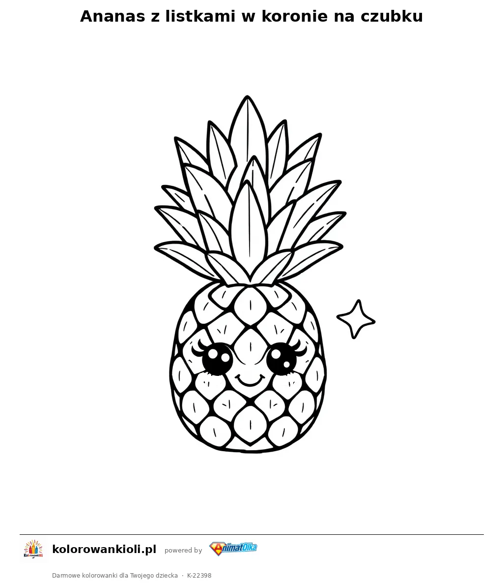 Ananas z listkami w koronie na czubku — kolorowanka do wydruku dla dzieci
