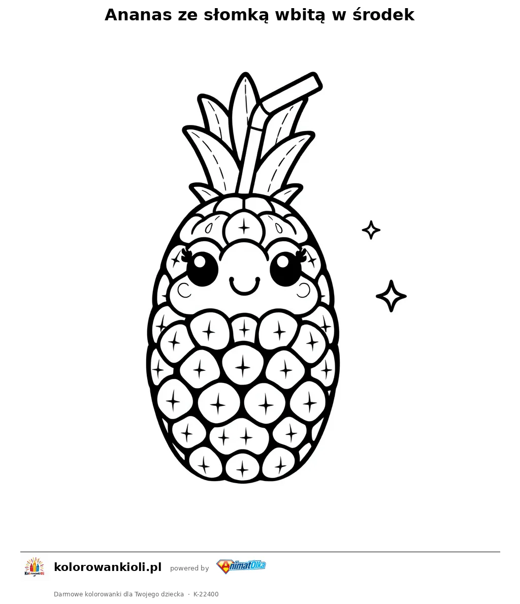 Ananas ze słomką wbitą w środek — kolorowanka do wydruku dla dzieci