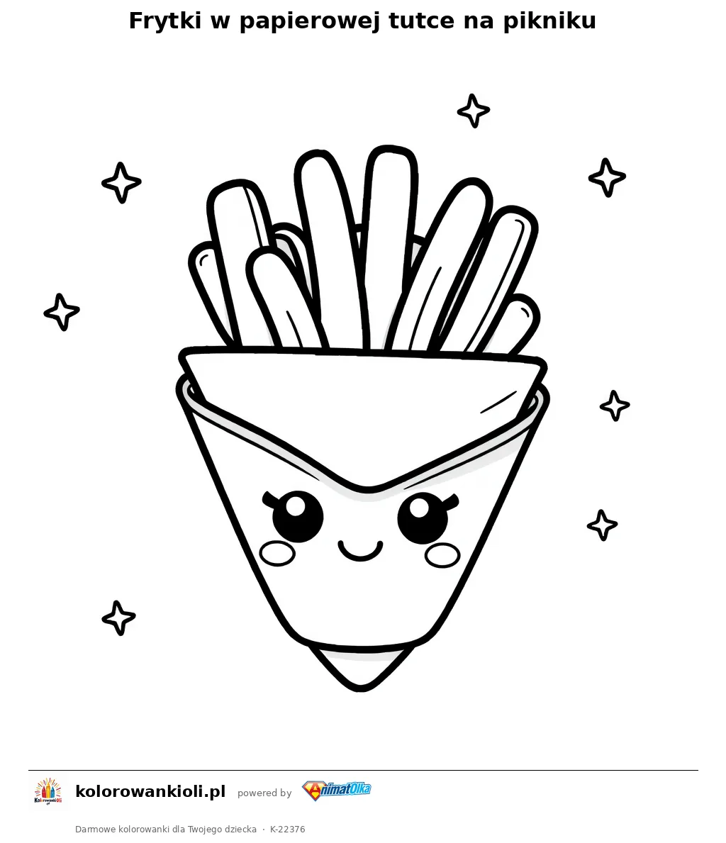 Frytki w papierowej tutce na pikniku — kolorowanka do wydruku dla dzieci