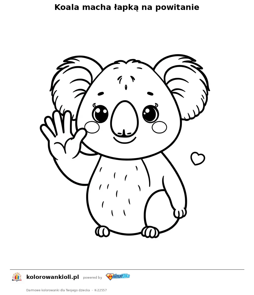 Koala macha łapką na powitanie — kolorowanka do wydruku dla dzieci