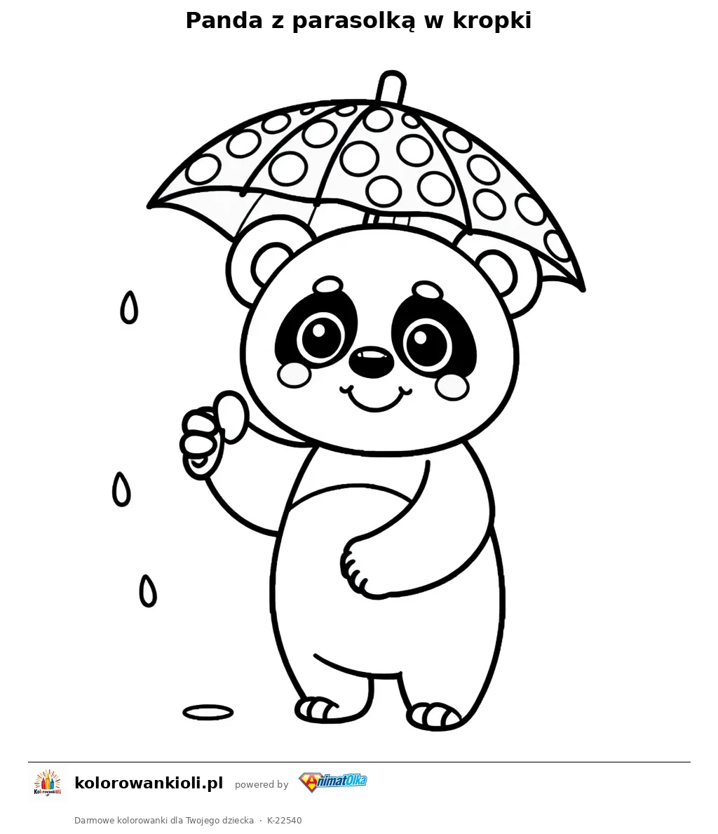 Panda z parasolką w kropki — kolorowanka do wydruku dla dzieci