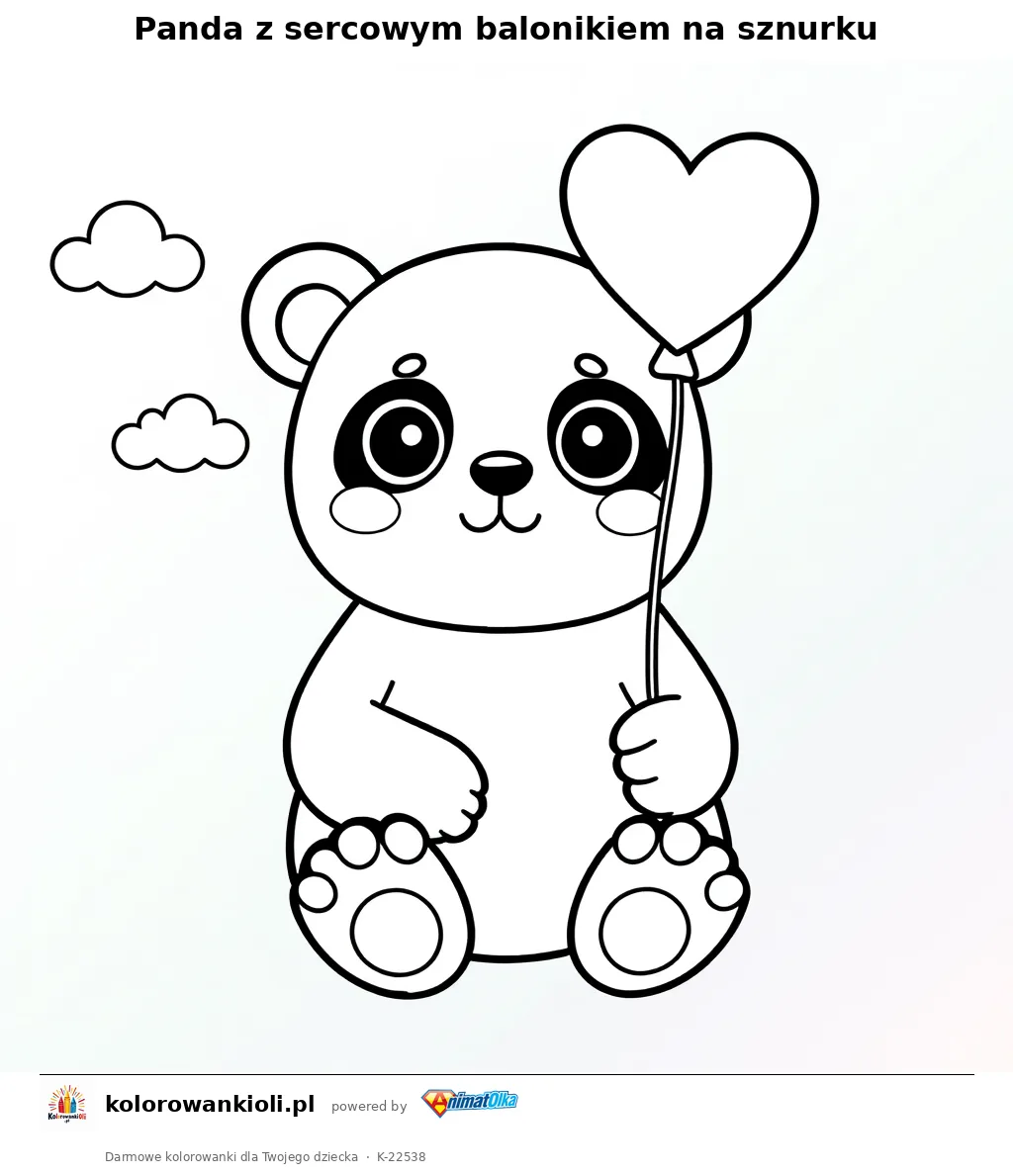 Panda z sercowym balonikiem na sznurku — kolorowanka do wydruku dla dzieci