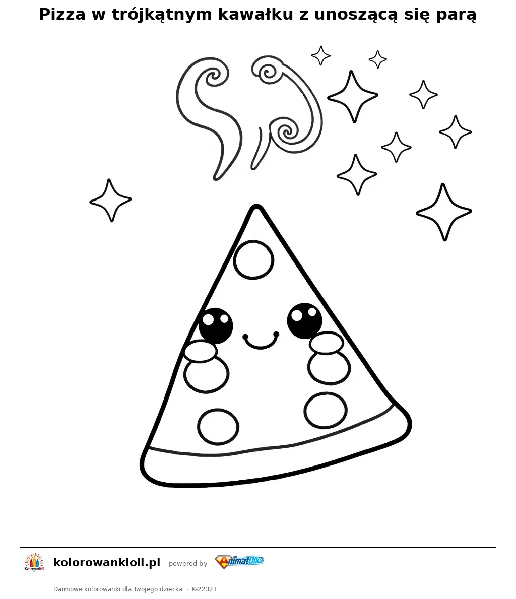 Pizza w trójkątnym kawałku z unoszącą się parą — kolorowanka do wydruku dla dzieci