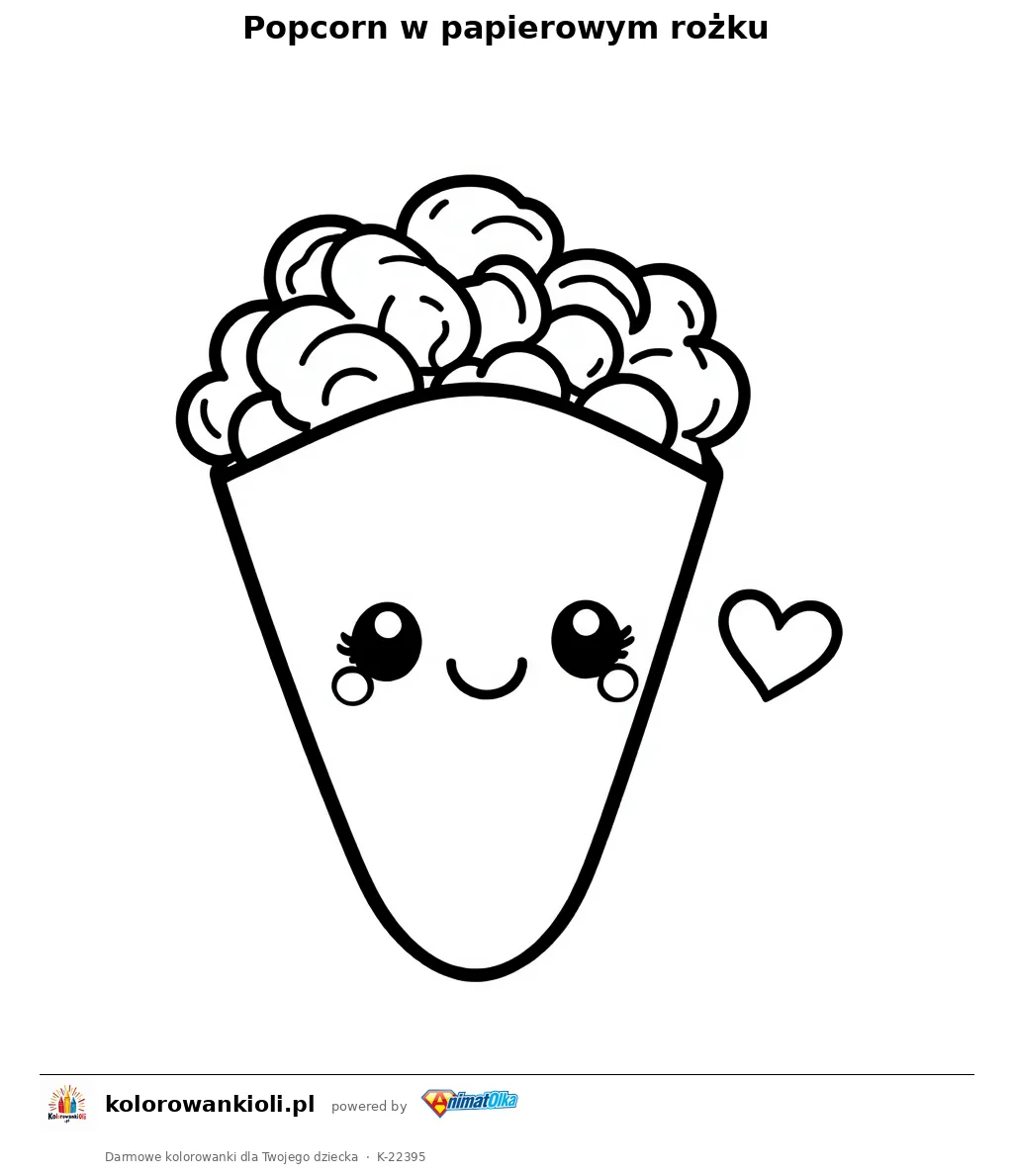 Popcorn w papierowym rożku — kolorowanka do wydruku dla dzieci