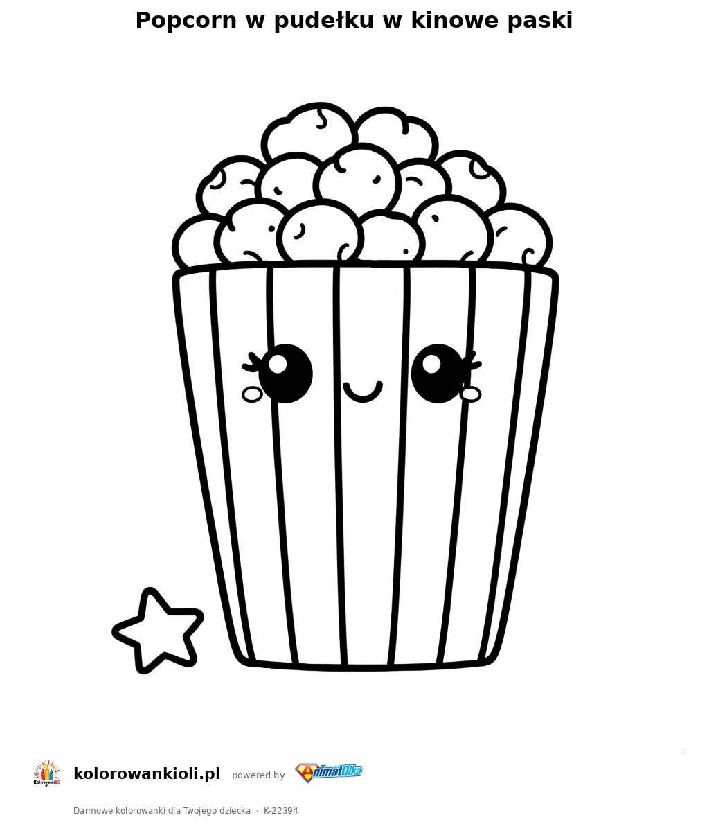 Popcorn w pudełku w kinowe paski — kolorowanka do wydruku dla dzieci