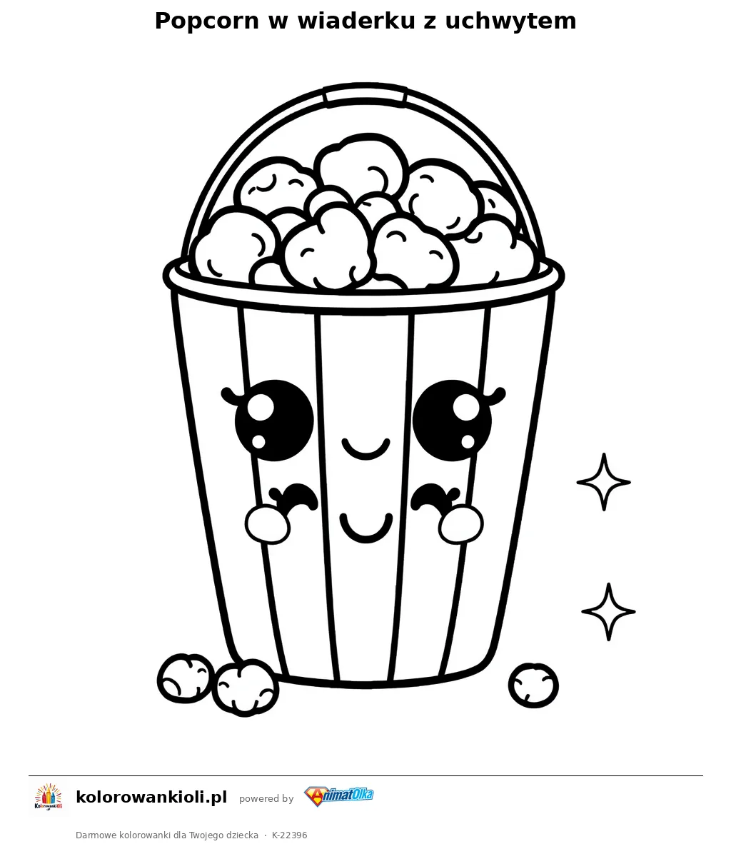 Popcorn w wiaderku z uchwytem — kolorowanka do wydruku dla dzieci