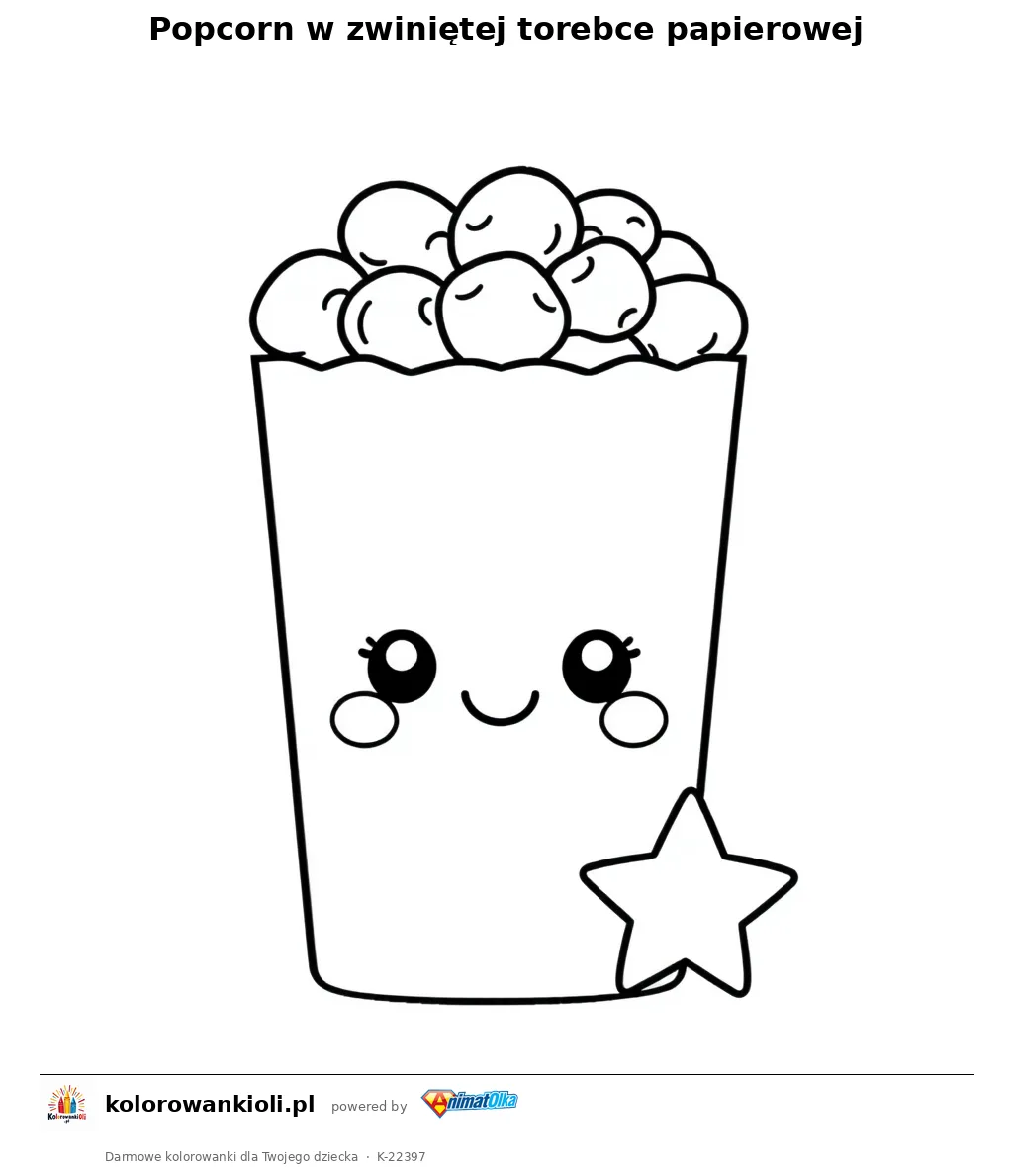 Popcorn w zwiniętej torebce papierowej — kolorowanka do wydruku dla dzieci