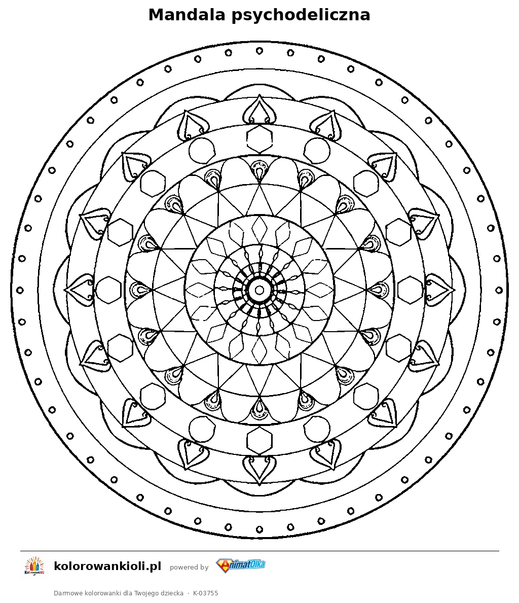 Mandala psychodeliczna — kolorowanka do wydruku dla dzieci