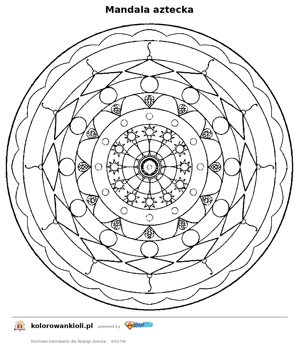 Mandala aztecka — kolorowanka do wydruku dla dzieci