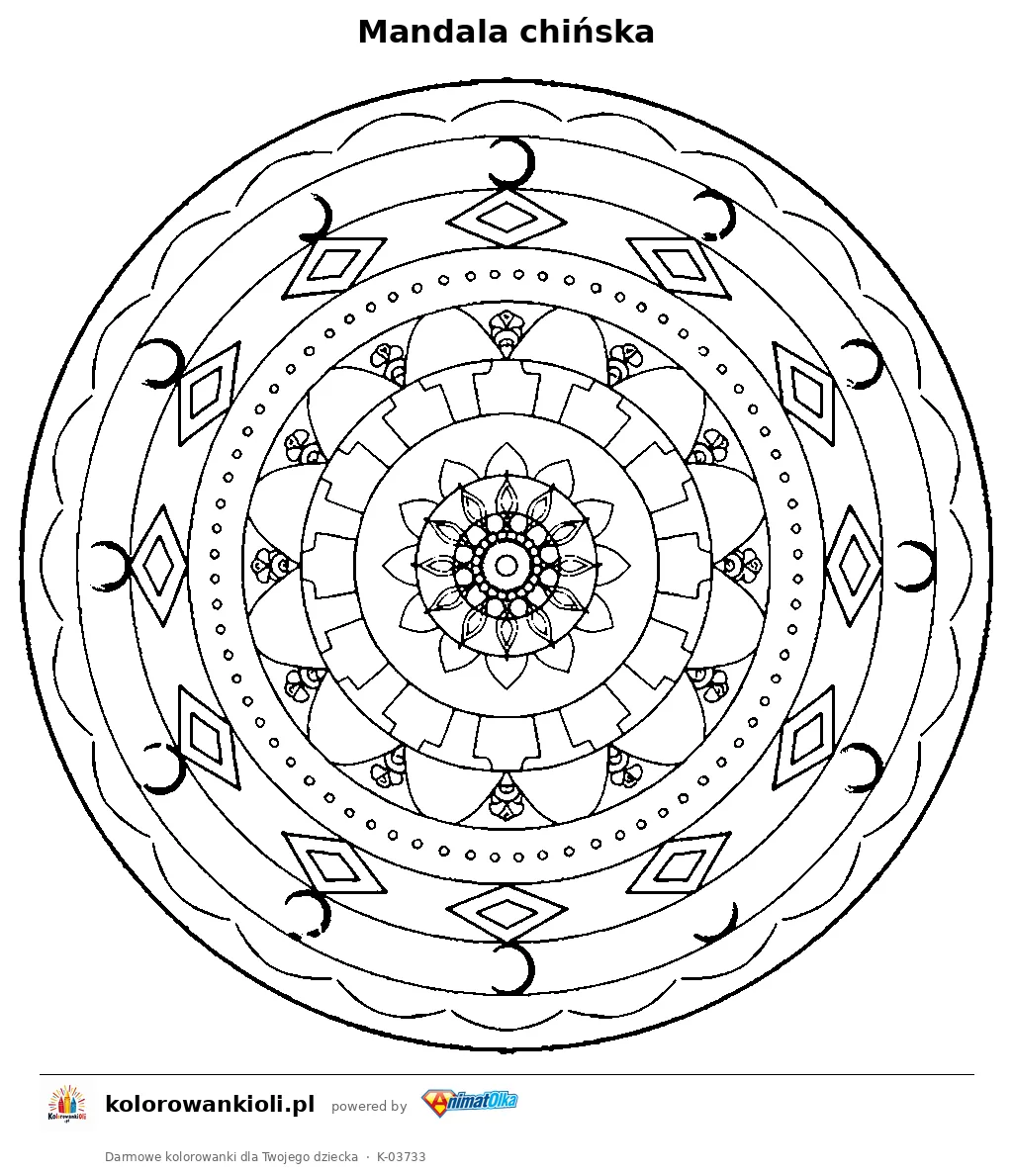 Mandala chińska — kolorowanka do wydruku dla dzieci