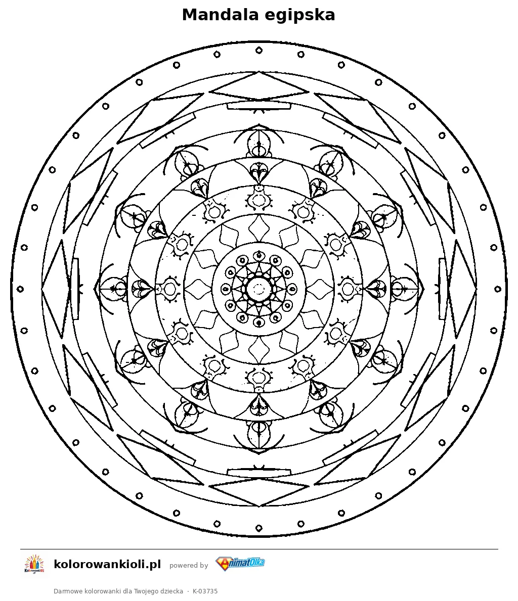 Mandala egipska — kolorowanka do wydruku dla dzieci