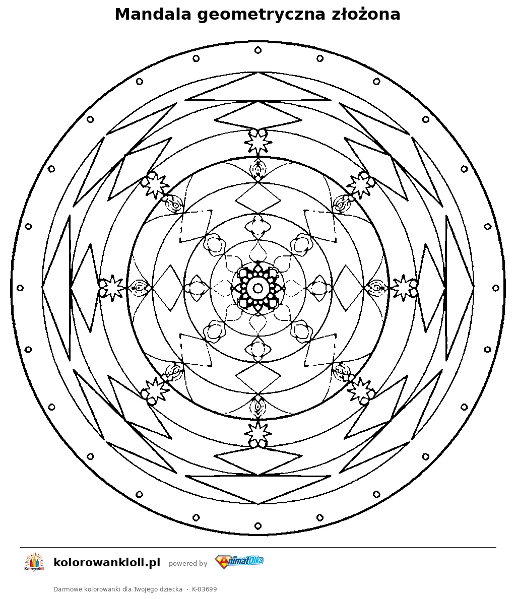 Mandala geometryczna złożona — kolorowanka do wydruku dla dzieci