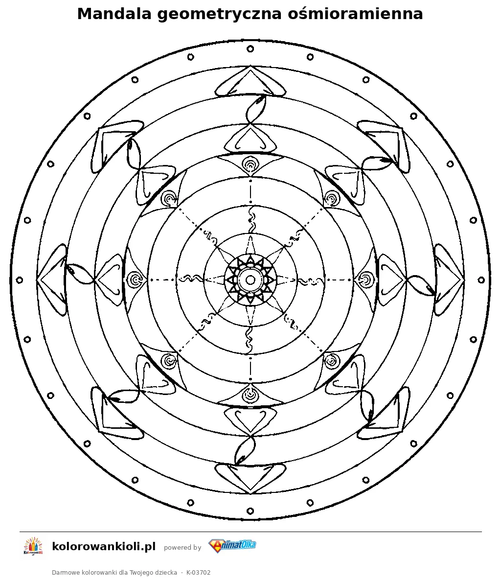 Mandala geometryczna ośmioramienna — kolorowanka do wydruku dla dzieci