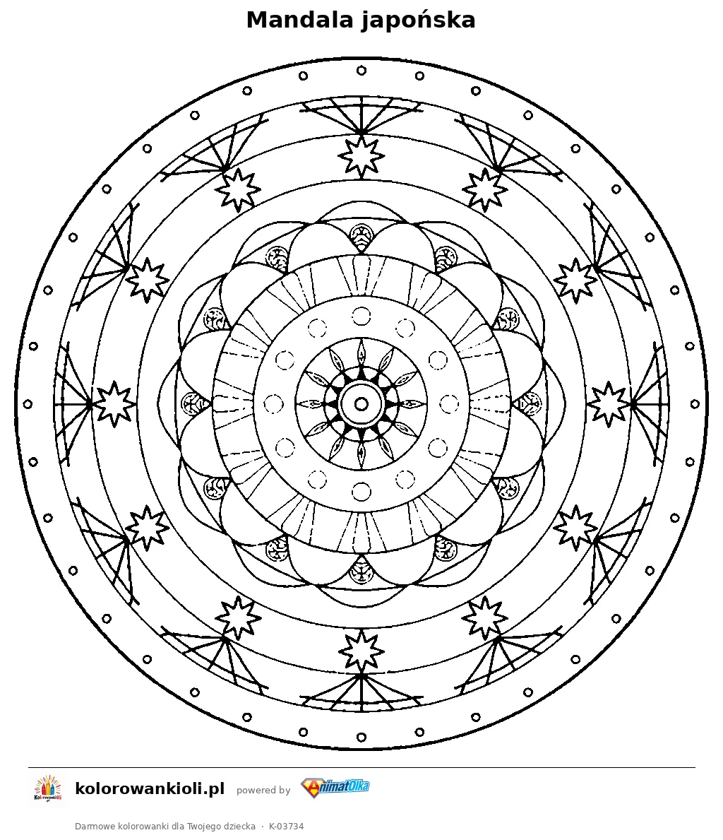 Mandala japońska — kolorowanka do wydruku dla dzieci