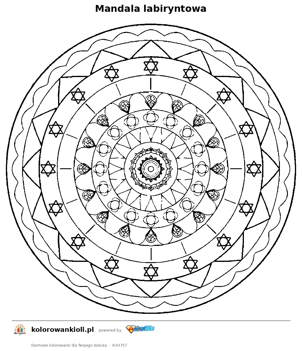 Mandala labiryntowa — kolorowanka do wydruku dla dzieci