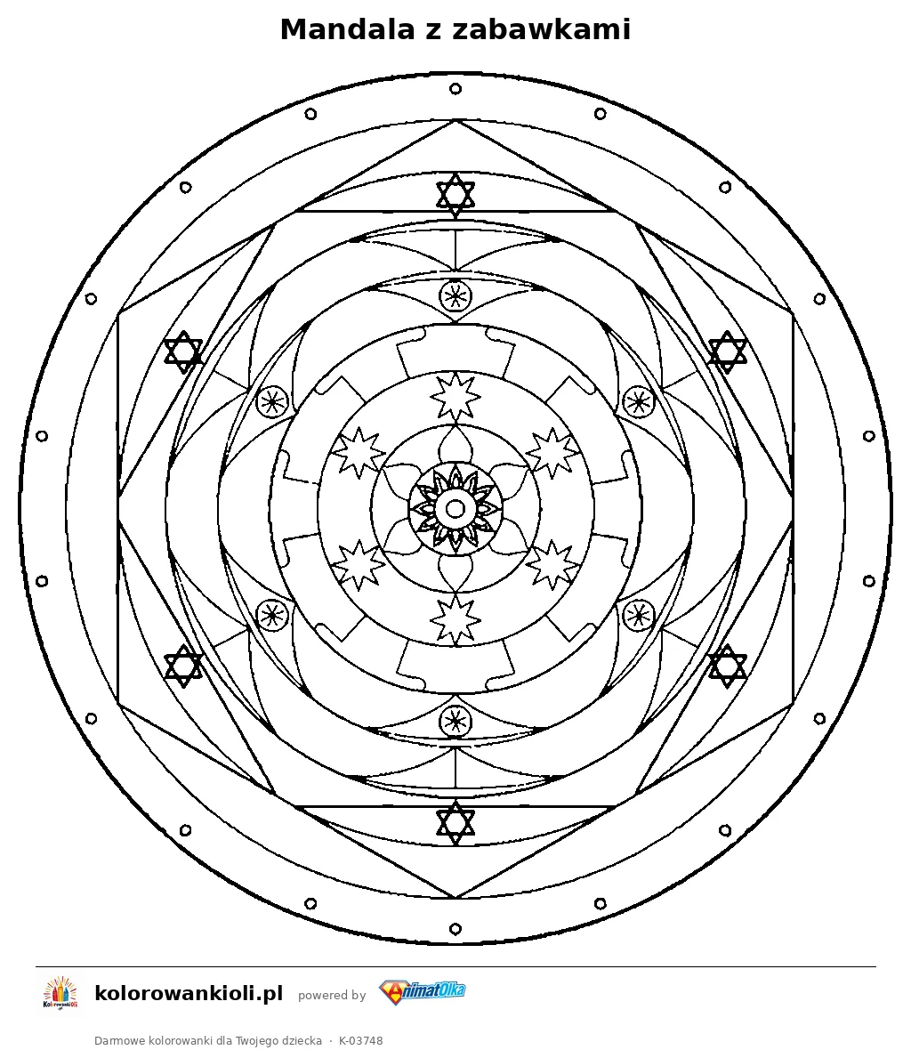 Mandala z zabawkami — kolorowanka do wydruku dla dzieci