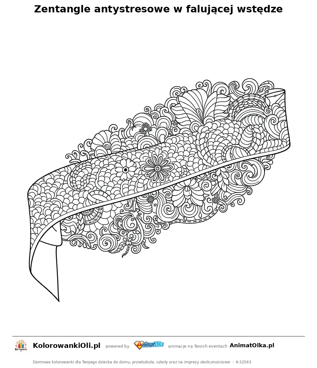 Zentangle antystresowe w falującej wstędze — do wydruku na A4