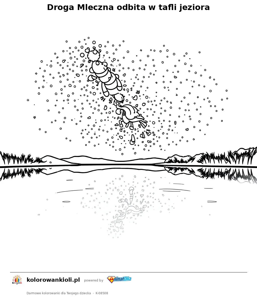 Droga Mleczna odbita w tafli jeziora — kolorowanka do wydruku dla dzieci