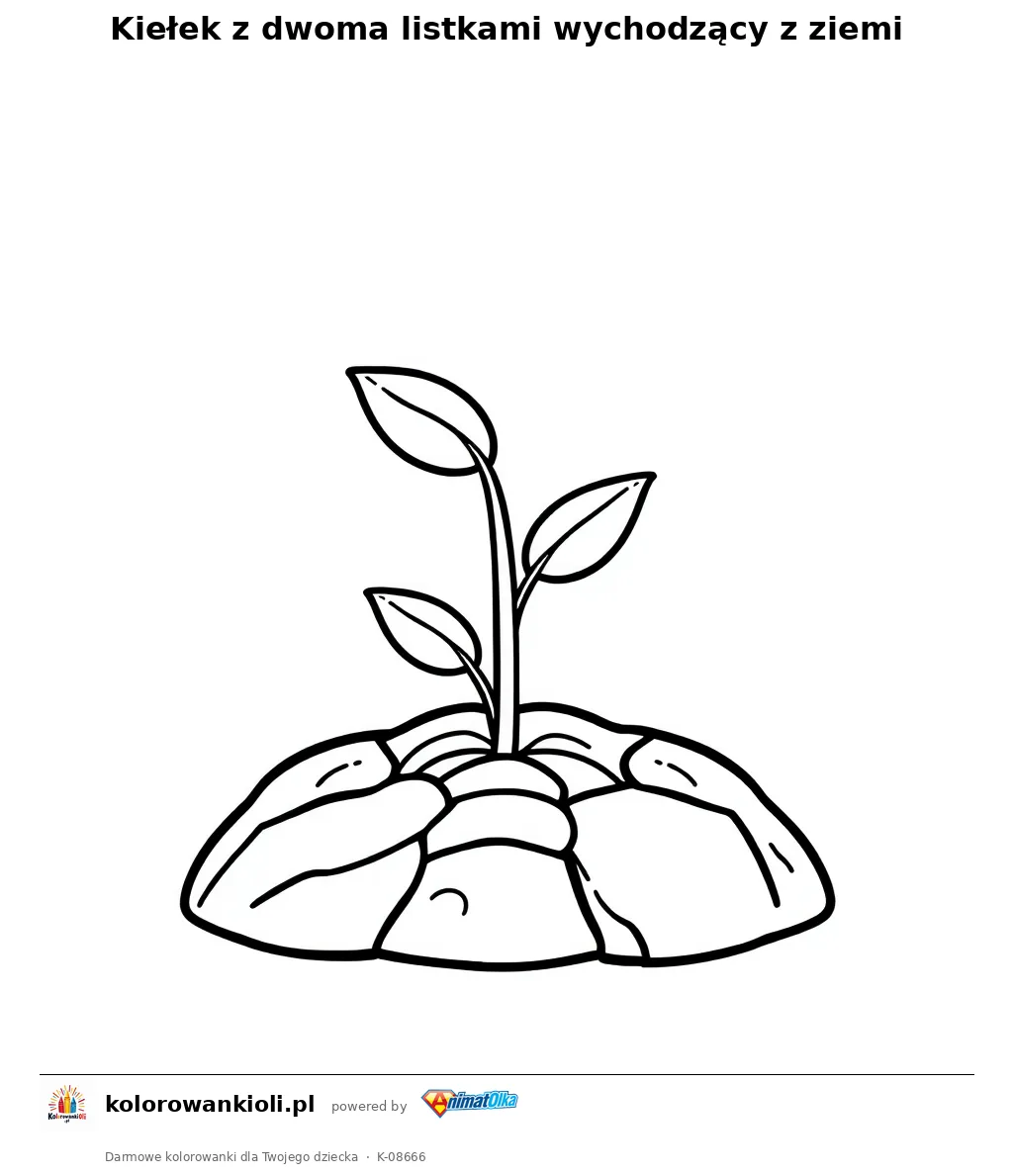 Kiełek z dwoma listkami wychodzący z ziemi — kolorowanka do wydruku dla dzieci