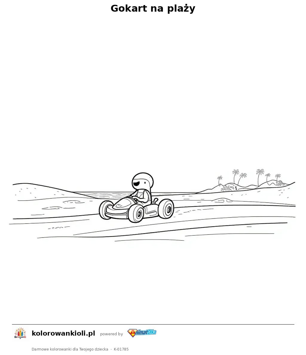 Gokart na plaży — kolorowanka do wydruku dla dzieci