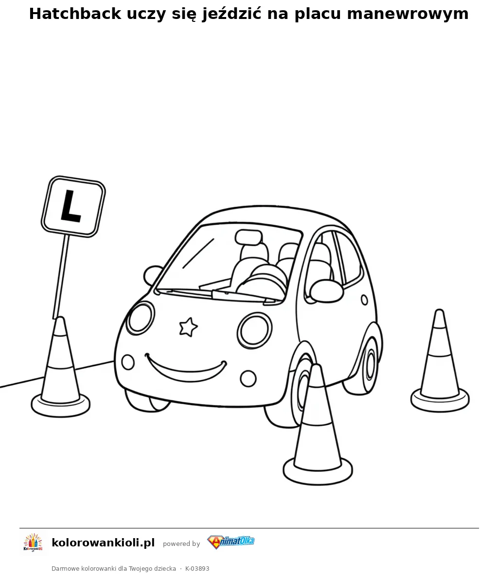 Hatchback uczy się jeździć na placu manewrowym — kolorowanka do wydruku dla dzieci