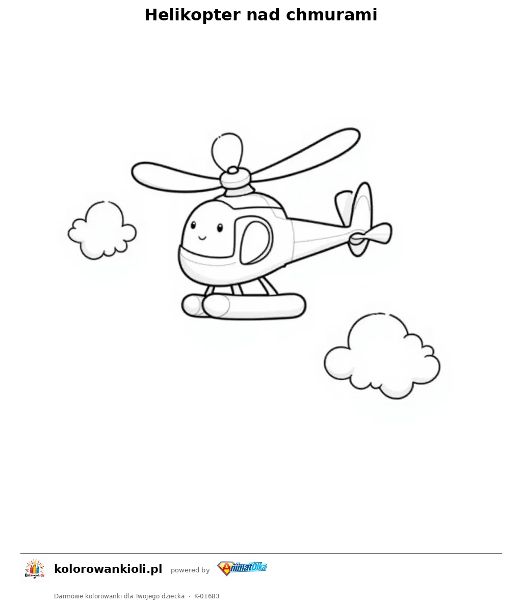 Helikopter nad chmurami — kolorowanka do wydruku dla dzieci