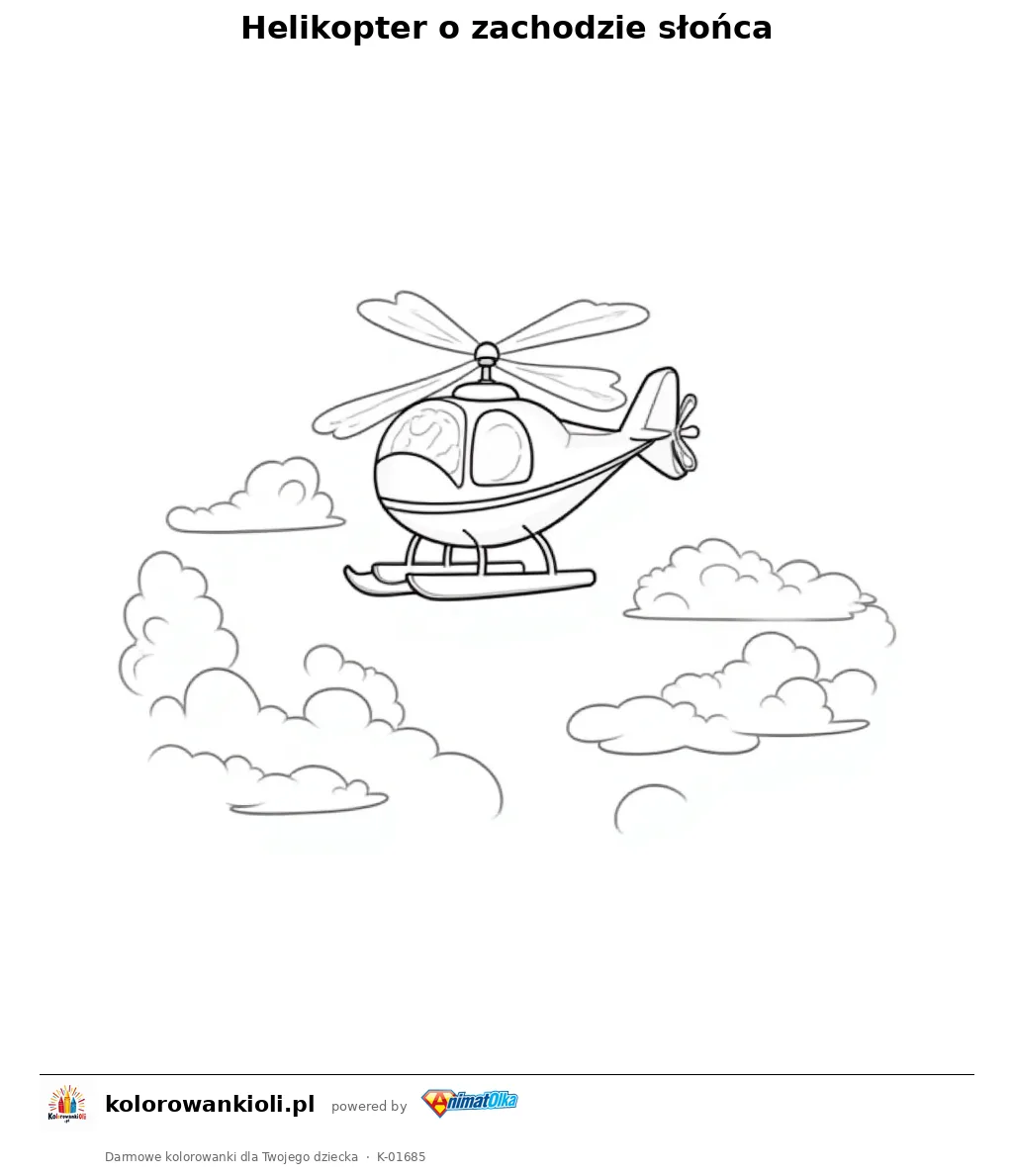Helikopter o zachodzie słońca — kolorowanka do wydruku dla dzieci