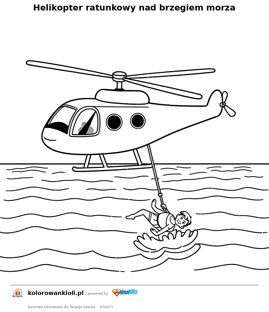 Helikopter ratunkowy nad brzegiem morza — kolorowanka do wydruku dla dzieci